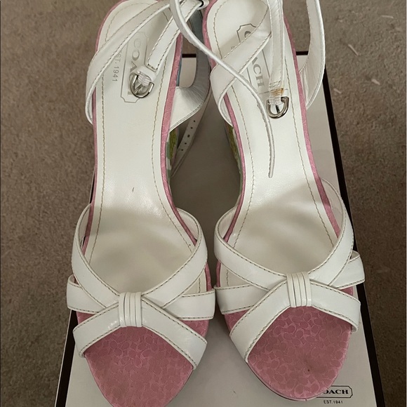 Coach white sandals with multi pastel patch wedged heel - Picture 2 of 4
